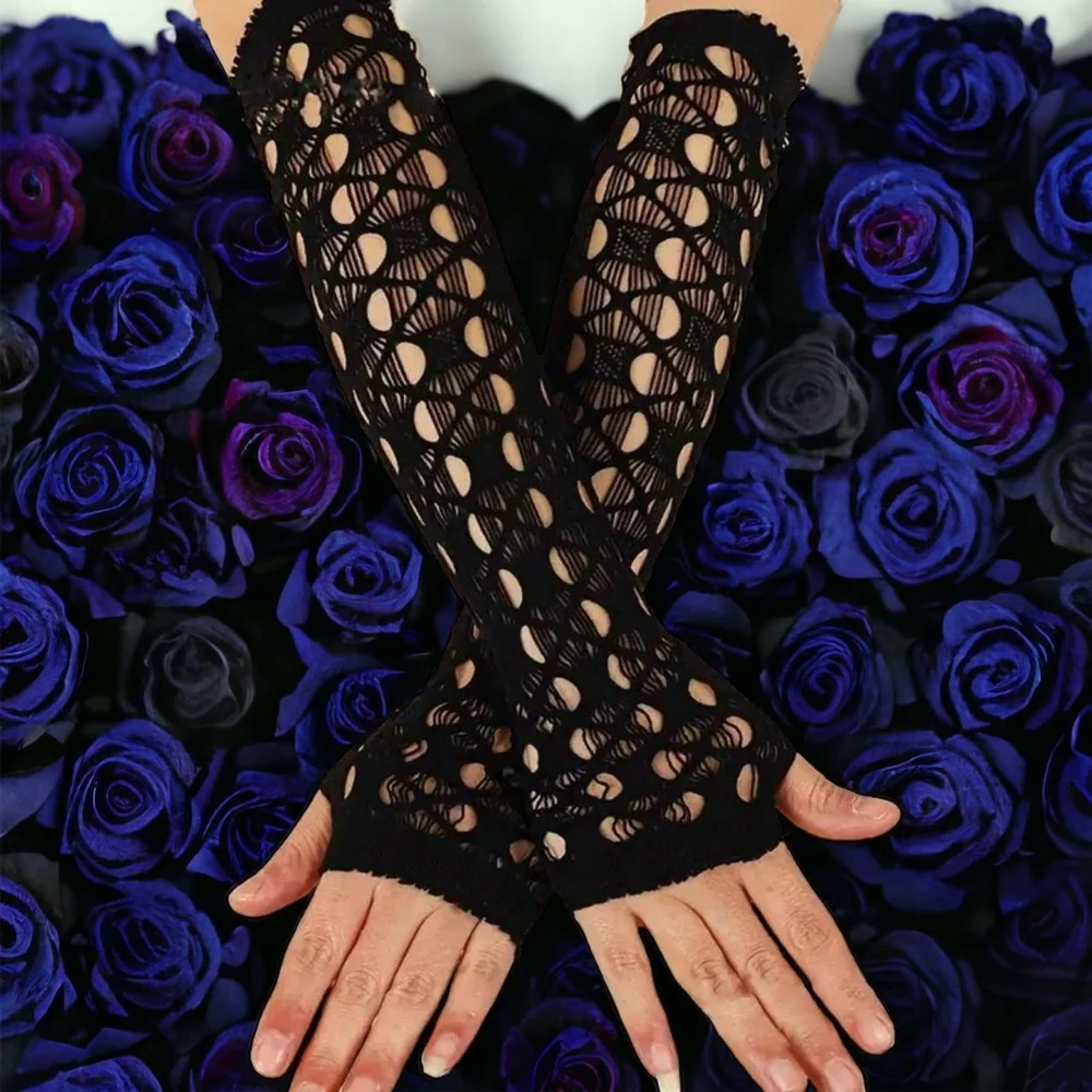 Black Hollow Out, Elegant Decorative Arm Cover, Leisure Style Fingerless Sleeves